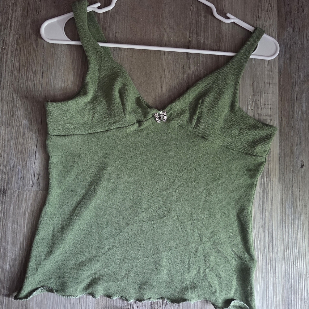 Hand Sewn One Of A Kind Fitted Green Sleeveless Camisole Tank Top